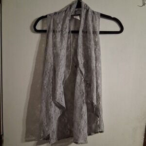Mist Gray Sheer Lace Flowy Flutter Cardigan Vest Whimsigoth Fairy Boho L USA Vtg